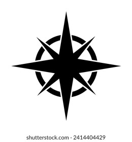 Compass rose - nautical chart. Travel equipment displaying orientation of world directions - north, east, south and west. Simple flat black vector icon