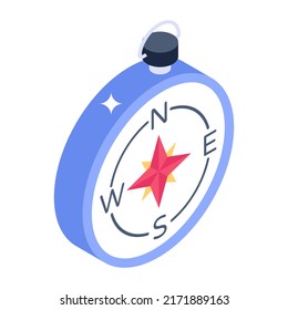 Auge de brújula para dirección náutica, icono isométrico 

