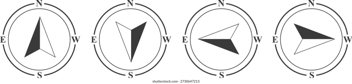 Brújula, rosa de los vientos, icono de navegación. Iconos de la brújula del Vector de la dirección del norte, del sur, del este y del oeste, símbolo plano del diseño