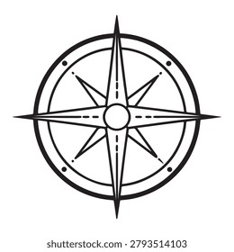 Compass rose navigation symbol with four cardinal directions and intermediate points on circular design