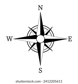 Compass rose with North, South, East and West indicated. Vector illustration
