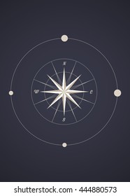 Compass Rose. Old Style. Space Blue Background