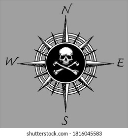 Compass rose and piracy skull head