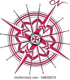 Compass Rose in red and black on white background