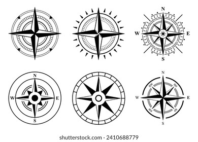 Compass Rose Sea Wind rose Silhouette Nautical brújula estrella de brújula