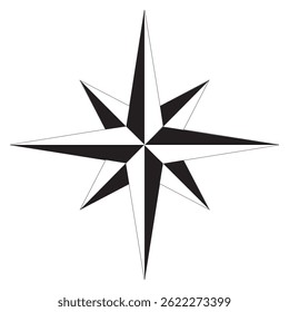 Compass rose, showing the four cardinal directions North, East, South and West, the four intercardinal directions, and eight more divisions. Also known as wind rose, rose of the winds or compass star