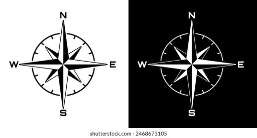 Compass Rose Sign. Windrose Symbol. Nautical Wind Rose Icon. Vintage Compass. Compass For Travel Map. Navigation North East South West Arrow Symbols. Vector Illustration.