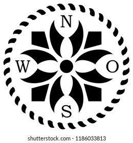 Compass rose vector with celtic symbolism and german east description on an isolated white background.
