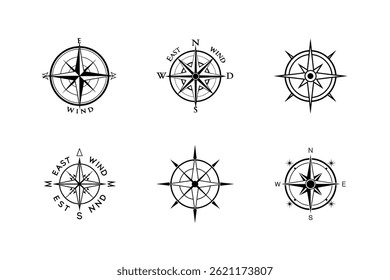 Vetor de Rosa de Bússola com Direções e Elementos Decorativos
