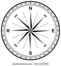 Compass rose vector with eight wind directions.
Wind Rose with abstract cord frame and eight spike wind rose.
Marine, nautical or trekking navigation symbol or for including in a map.