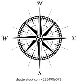 Compass rose vector with four directions.
Marine, nautical or trekking navigation symbol. Or useable in a geographic map.
Isolated background.