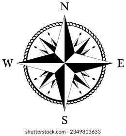 Compass rose vector with four wind directions.
Wind Rose with abstract cord frame and sixteen spike wind rose.
Marine, nautical or trekking navigation symbol or for including in a map.