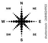 Compass Rose Vector Icon with Cardinal and Intercardinal Directions, Abstract Circle Dot Style, Editable EPS Illustration
