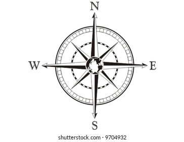 Compass rose. Vector illustration. Black and white.