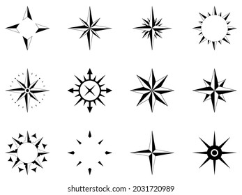 Compass rose vector set. Isolated white background.
Abstract variations. Navigation Symbol.