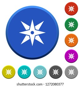 Compass round color beveled buttons with smooth surfaces and flat white icons