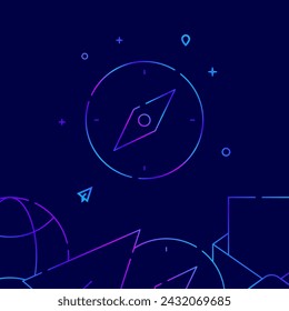 Compass, route gradient line vector icon, simple illustration on a dark blue background, logistics related bottom border.