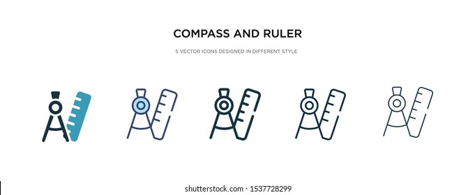 compass and ruler for mathematics icon in different style vector illustration. two colored and black compass and ruler for mathematics vector icons designed in filled, outline, line stroke style can