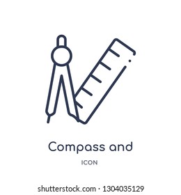 compass and ruler for mathematics icon from tools and utensils outline collection. Thin line compass and ruler for mathematics icon isolated on white background.