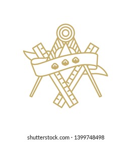 Compass ruler and ribbon vector art