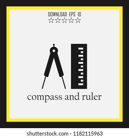 compass and ruler sketch vector icon