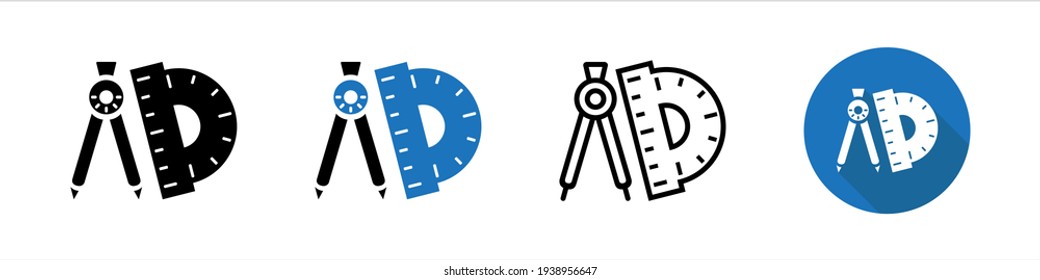 Compass and ruler vector icon symbol design