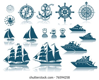 Compass and Sailing ships icon set