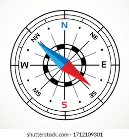 Compass scale with blue-red direction arrow on a white background