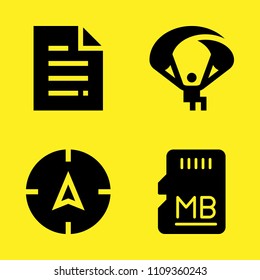 compass, sd card, file and parachuting vector icon set. Sample icons set for web and graphic design
