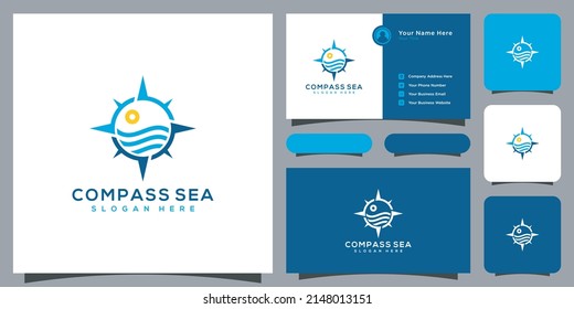 compass and sea logo vector design