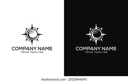 Brújula y Plantilla de diseño de logotipo de Vector de olas de mar