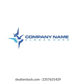 compass and seagull logo design template