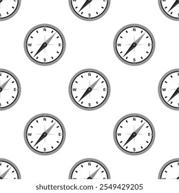 Compass seamless pattern. Navigation equipment. Texture design isolated on white background. Monochrome wallpaper template. flat vector illustration