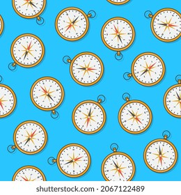 Compass Seamless Pattern On A Blue Background. Navigation Theme Vector Illustration