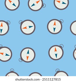 Compass seamless pattern on blue background. Design for print, wrapping paper, nursery