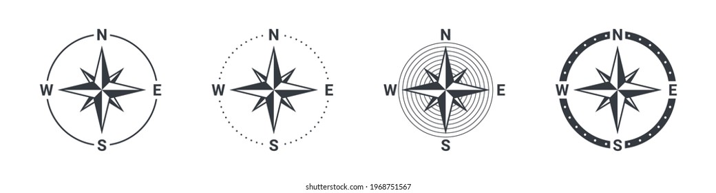 Compass set icons. Navigation equipment sign. Wind rose icon. Vector illustration
