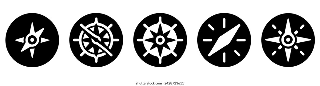 Compass set with poles North, South, East, West sign.