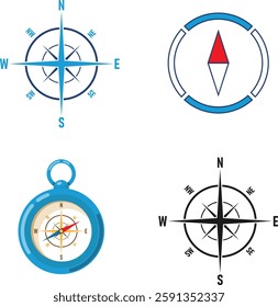 Compass, set of vintage compasses isolated on white background. Web banner, paster, vector, vector illustration.