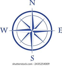 Brújula en tonos de azul. Se puede utilizar para un logotipo de viaje.