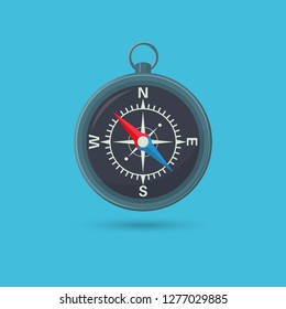 Compass with a shadow. Device of orientation to areas. Concept of travel and tourism. An element for design. A vector illustration in flat style.