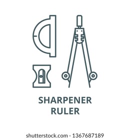 Compass, sharpener, ruler line icon, vector. Compass, sharpener, ruler outline sign, concept symbol, flat illustration