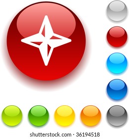 Compass shiny button. Vector illustration.