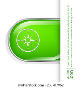 compass sign. colored button, icon orienteering, traveling or camping in the woods