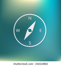 compass sign. colored button, icon orienteering, traveling or camping in the woods