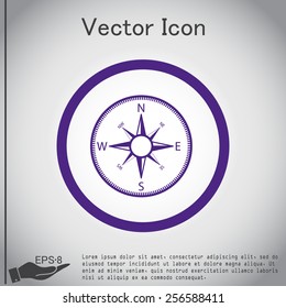 compass sign. colored button, icon orienteering, traveling or camping in the woods