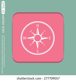 compass sign. colored button, icon orienteering, traveling or camping in the woods