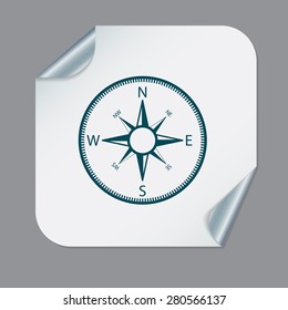 compass sign. colored button, icon orienteering, traveling or camping in the woods