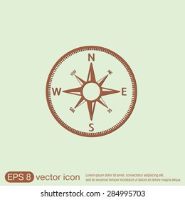 compass sign. colored button, icon orienteering, traveling or camping in the woods