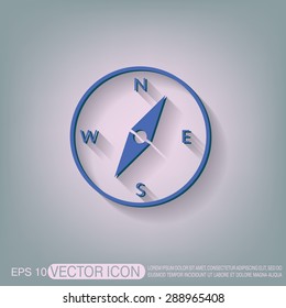 compass sign. colored button, icon orienteering, traveling or camping in the woods