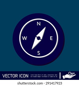 compass sign. colored button, icon orienteering, traveling or camping in the woods